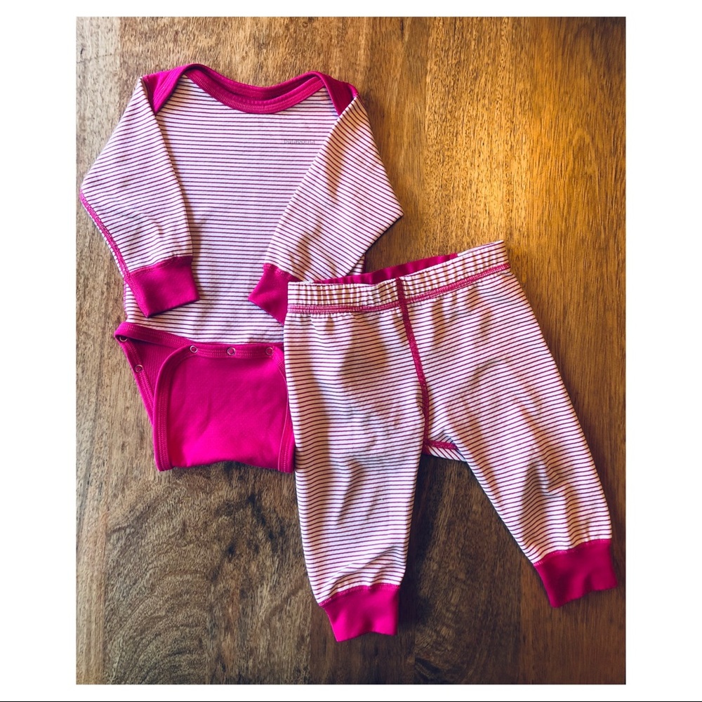 Patagonia Pink and White Striped Kids Matching Set